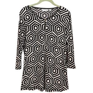 Susan Graver Printed Liquid Knit 3/4 Sleeve Half Zip Tunic Top Size Small
